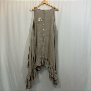 Magnolia Pearl Love Collection 100% Linen Button Down Ruffle Dress